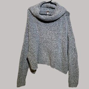 Free People BFF Knit Sweater Cowl Neck Boxy Oversized Pullover Grey Size XS NWOT